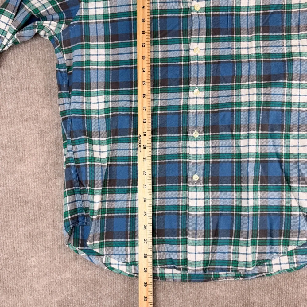 Vintage J Crew‎ Tailored Woven Shirts Blue Green Plaid Cotton Button Up Size L